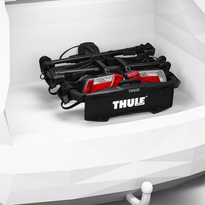 Thule bike rack system on a car trunk