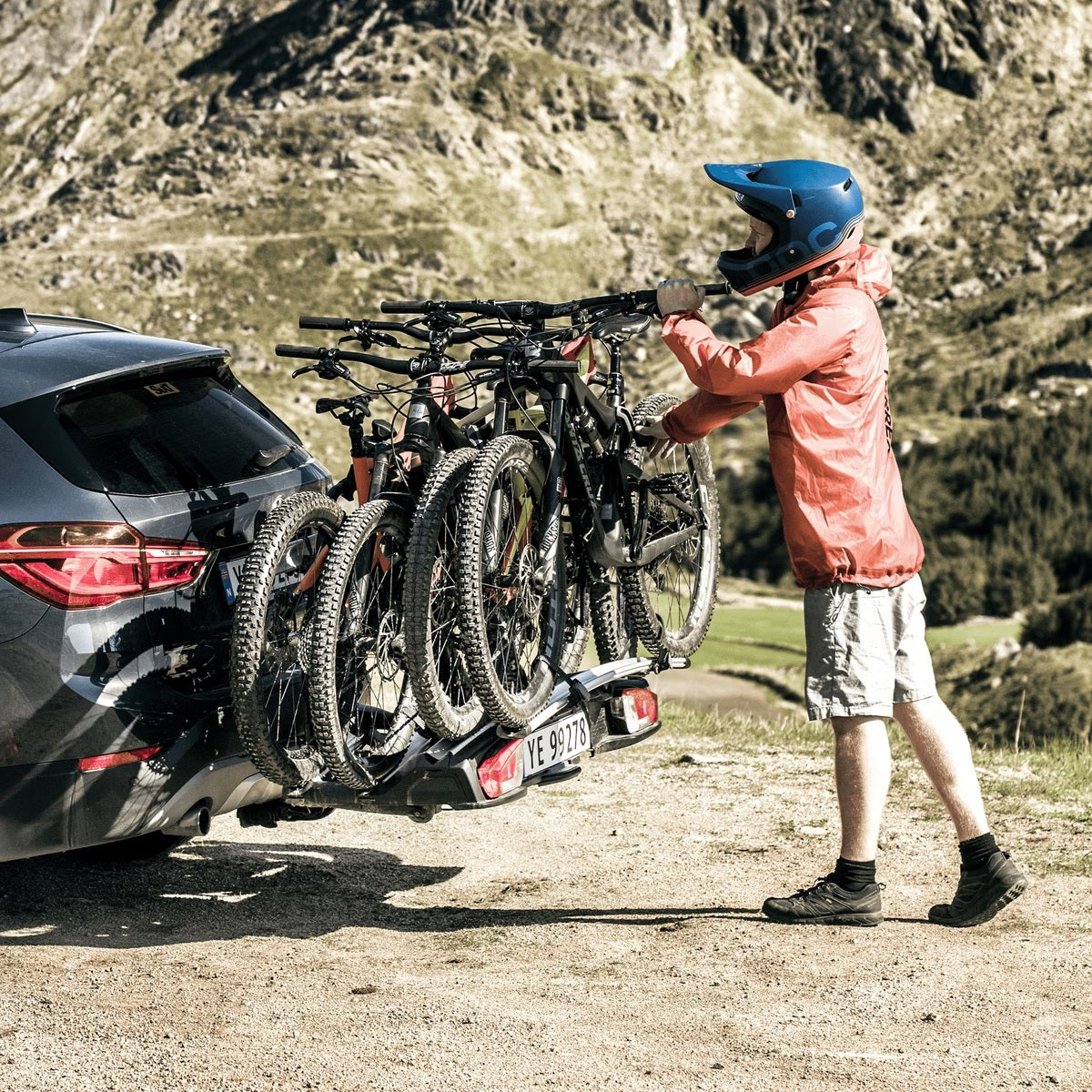 Thule VeloSpace Bike Rack mounted on the back of a BMW station wagon