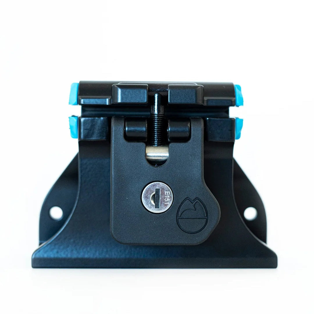 Black and blue clamp mount on a white background