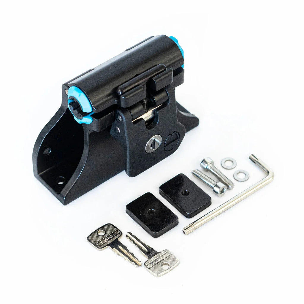 Lock mechanism with keys and additional parts on a white background