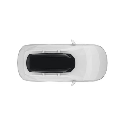 A top-down view of a white car with a black sunroof on a solid white background.