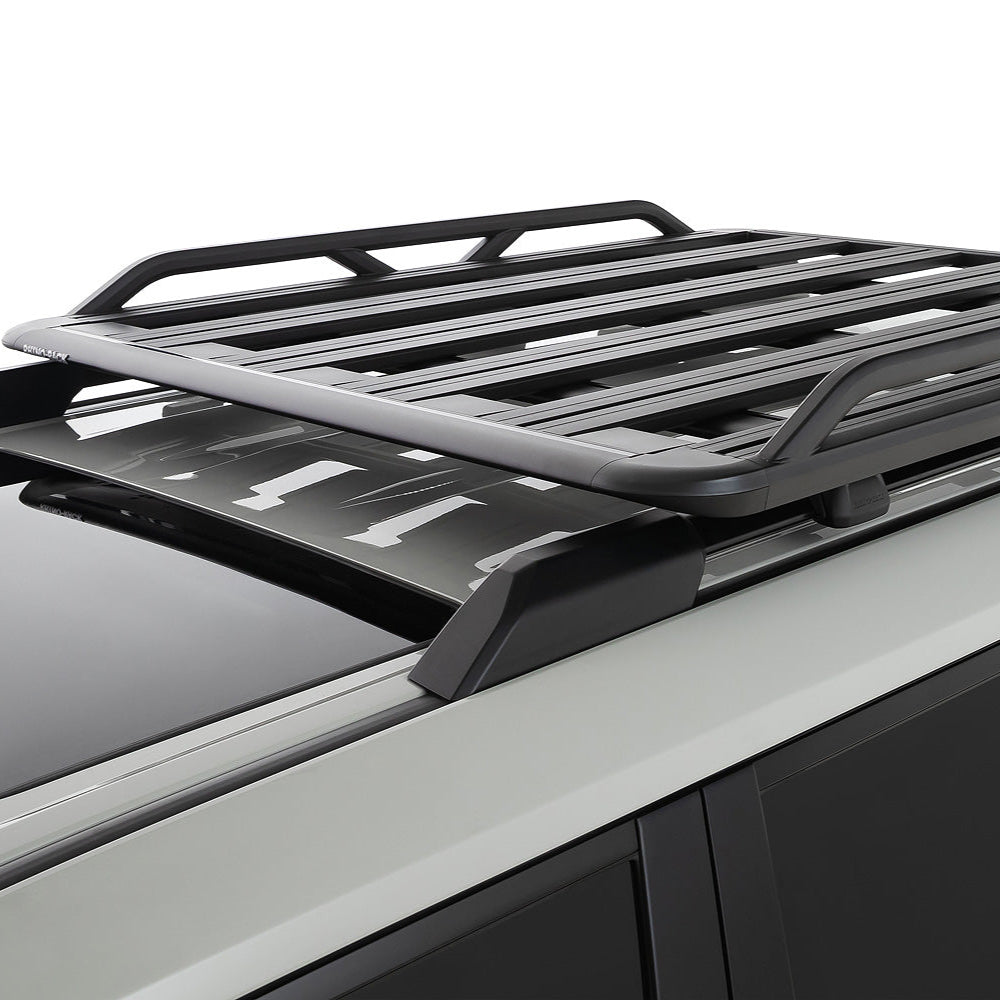 Roof rack system on a vehicle with a white background