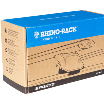 Cardboard box with blue top section displaying 'Rhino-Rack' branding on a white background