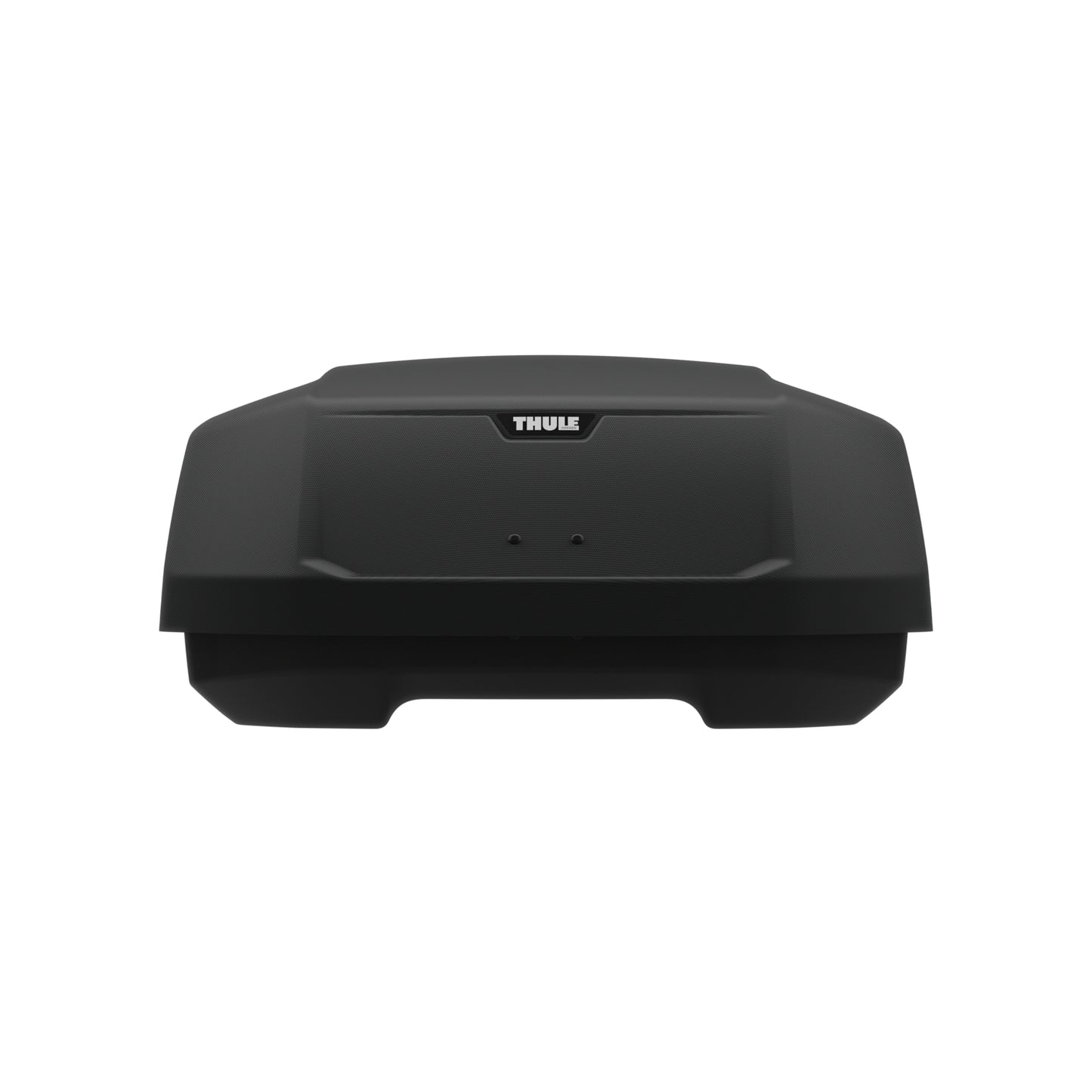 Black Thule roof box on a white background