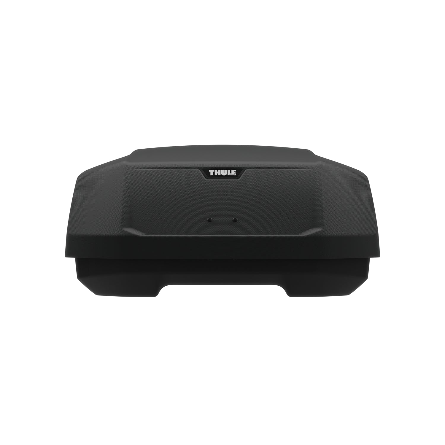 Black Thule roof box on a white background