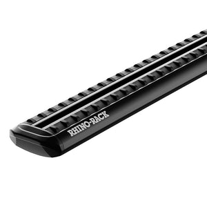 Image of the end of a rhino-rack Sportz crossbar, with Rhino-Rack logo proudly displayed on the leading edge