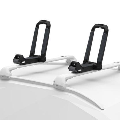 image of a Thule HullaPort 849 Kayak Carrier mounted to a wingbar edge roof rack system