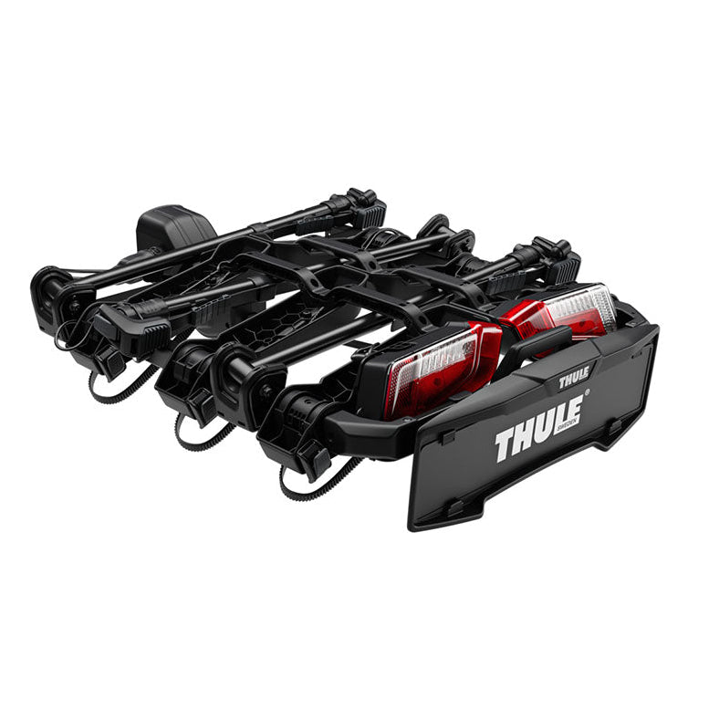 Black Thule bike rack on a white background